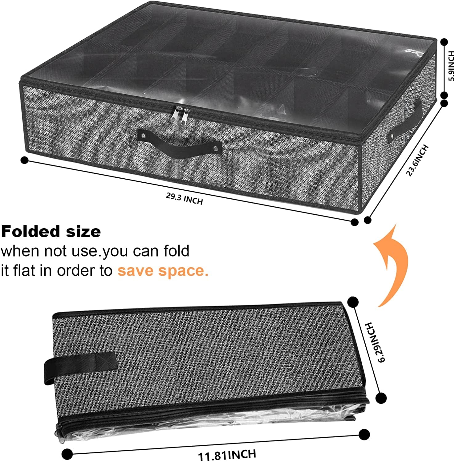 Under Bed Shoe Storage Organizer for Closet - Accommodates 24 Pairs, Durable Underbed Shoe Containers with Clear Cover, Set of 2, 29.3 x 23.6 x 5.9 Inches 
