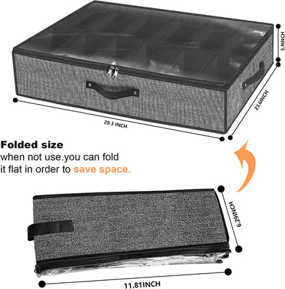 Under Bed Shoe Storage Organizer for Closet - Accommodates 24 Pairs, Durable Underbed Shoe Containers with Clear Cover, Set of 2, 29.3 x 23.6 x 5.9 Inches 