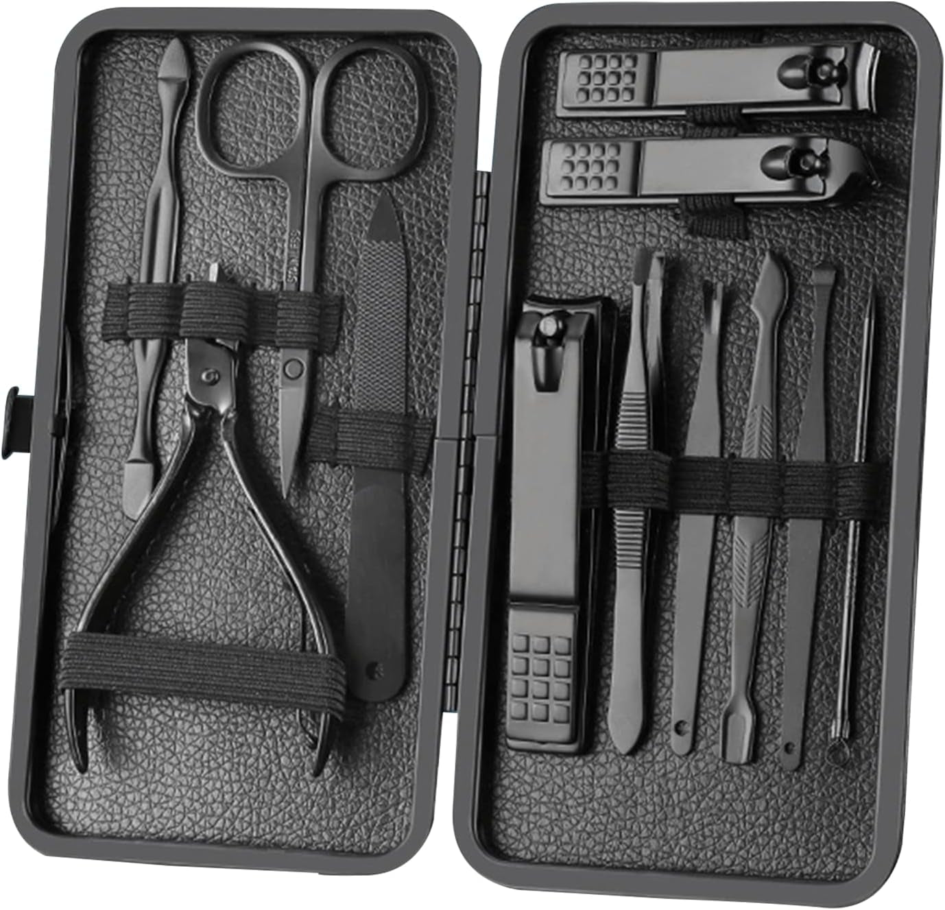 Professional 12-Piece Stainless Steel Manicure and Pedicure Set with Luxurious Travel Leather Case - (Black)