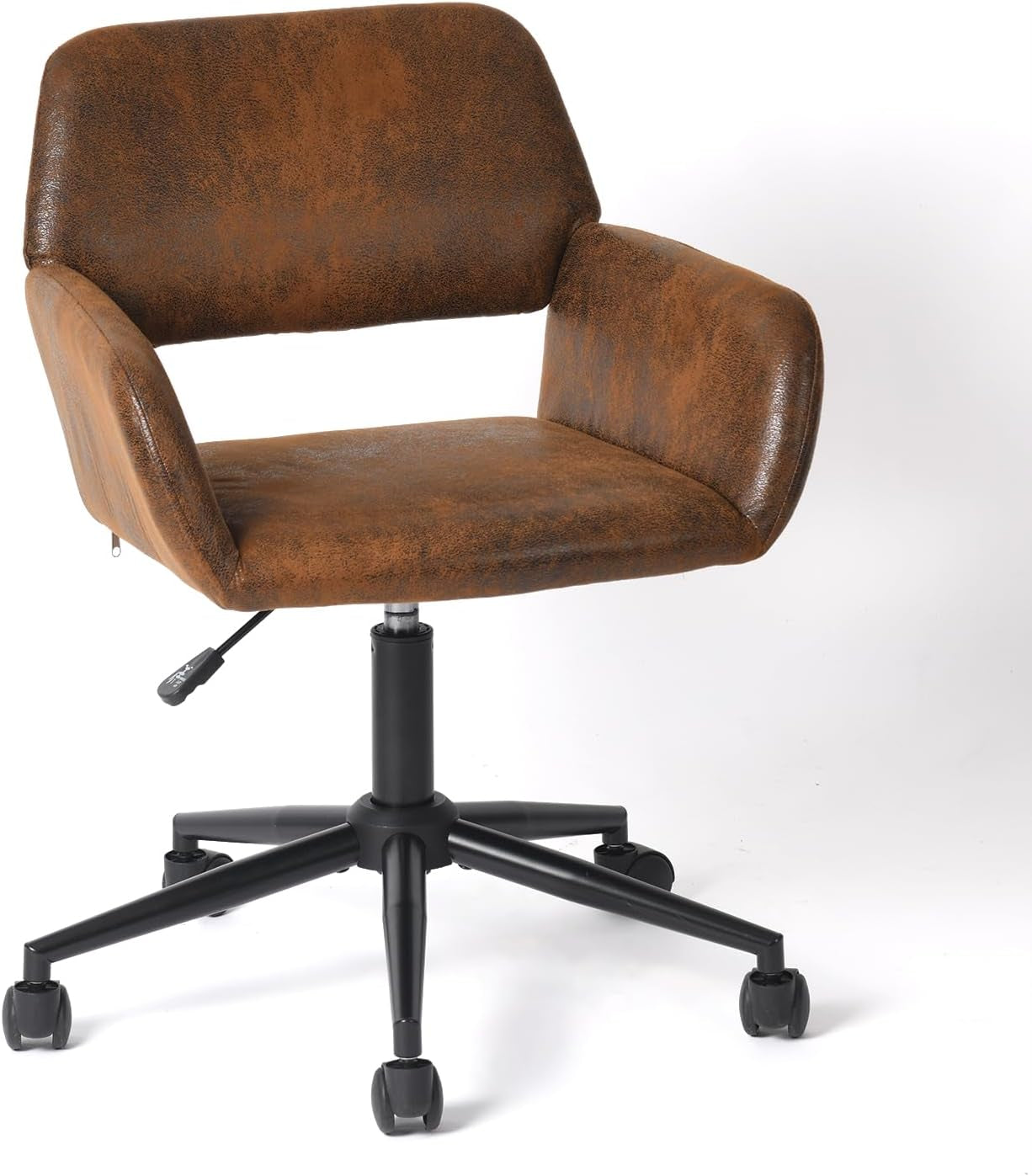Ergonomic Swivel Desk Chair with Armrests - Adjustable Height Upholstered Task Chair for Home Office and Vanity, Brown Suede