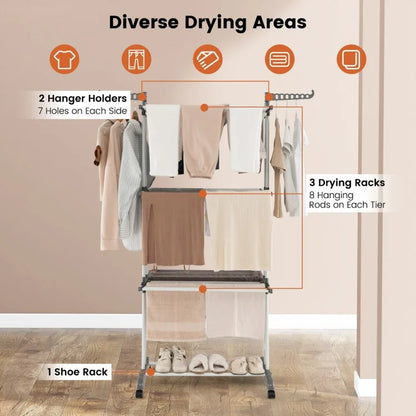 4-Tier Clothes Drying Rack with Rotatable Side Wings and Collapsible Shelves