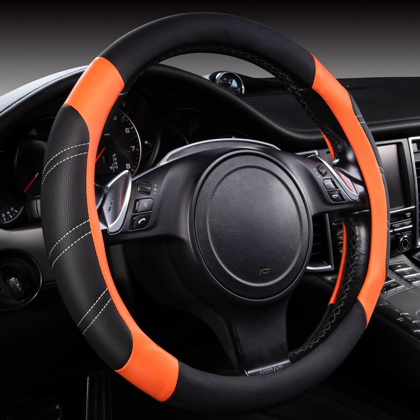 Line Rider Microfiber Leather Sport Steering Wheel Cover - Universal Fit (14.5-15 Inches) - Anti-Slip, Comfortable