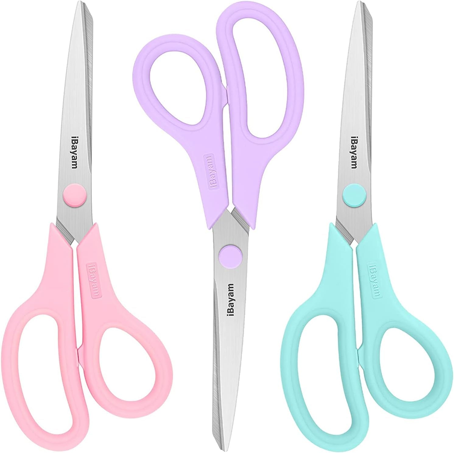 3-Pack of 8-Inch Heavy-Duty Scissors with Ultra-Sharp Blades and Ergonomic Comfort Grip Handles for Office, Home, School, Sewing, and Crafting