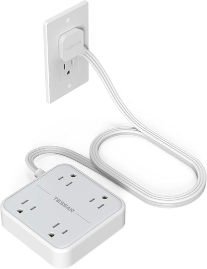 Flat Plug Power Strip with Surge Protection, 5-Foot Extension Cord, 4 Outlets for Home Office and Dorm Room, Gray