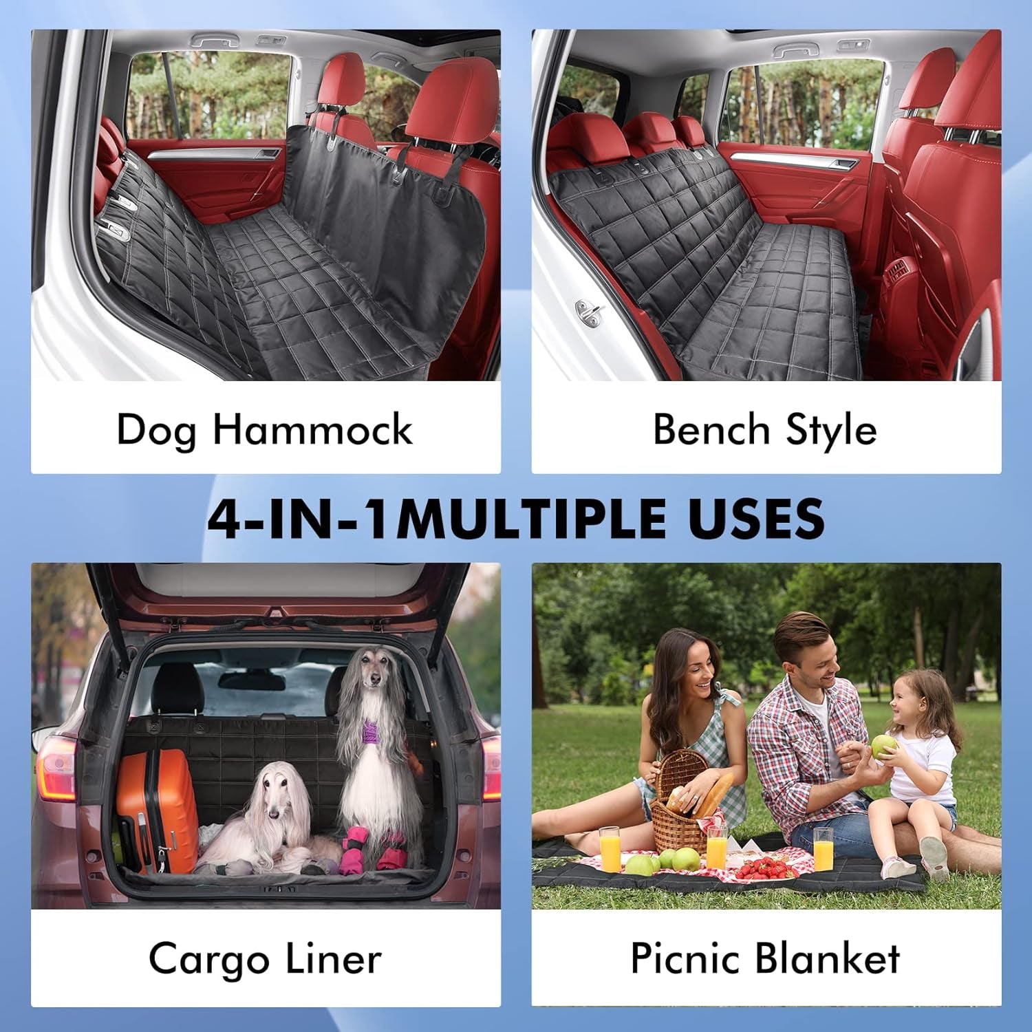 Multifunctional Waterproof Dog Car Seat Cover and Hammock, Scratch-Resistant Nonslip Protector