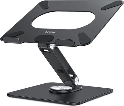 LSX7 Ergonomic Laptop Stand with 360° Rotating Base, Adjustable Riser for 10-15.6" Laptops, (Black)