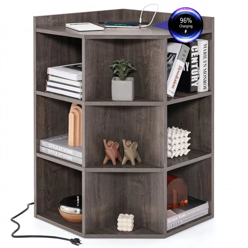 3-Tier Corner Cabinet with Integrated Charging Station for Bedroom Use