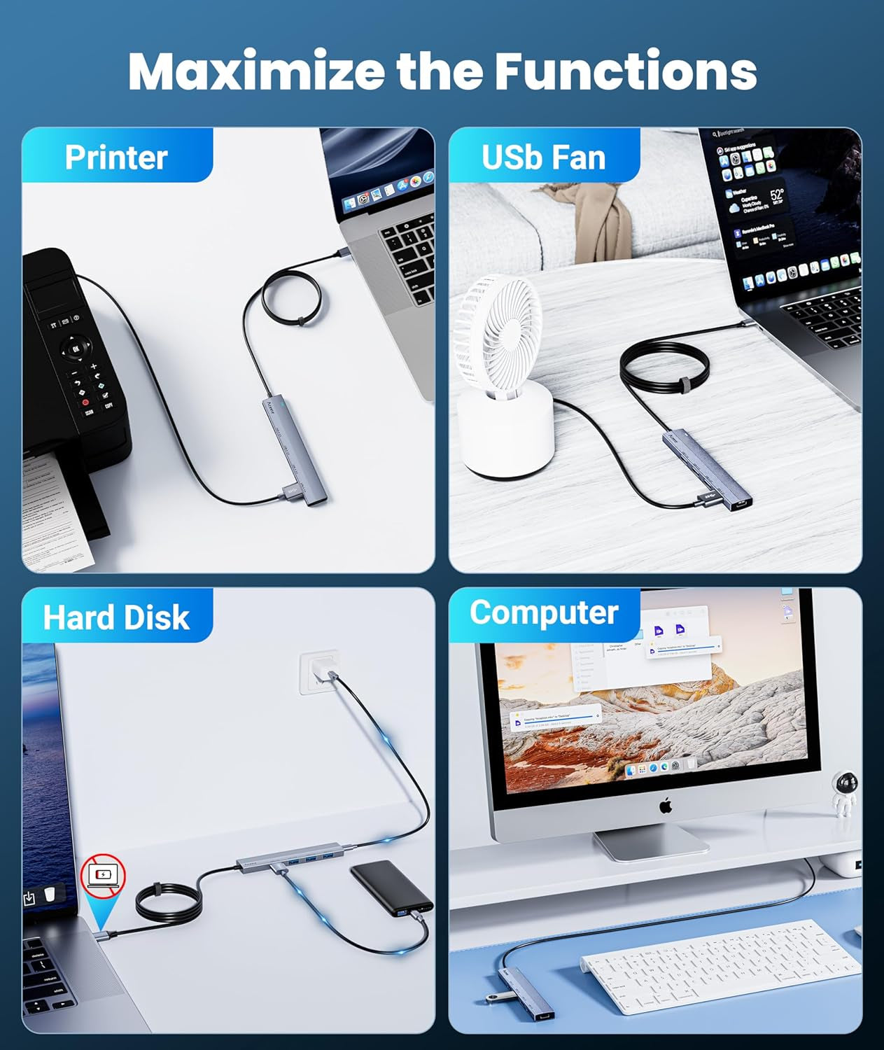 Ultra Slim USB 3.0 Hub with 4 Ports and 4Ft Extended Cable  Laptops, USB Flash Drives, Mobile Hard Drives