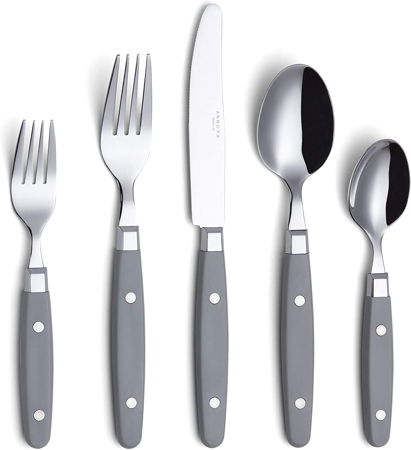 20-Piece Stainless Steel Silverware Set with Colorful Riveted Handles in Retro Morandi Design