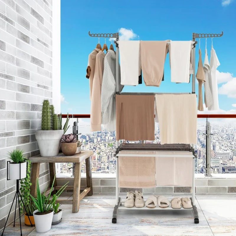 4-Tier Clothes Drying Rack with Rotatable Side Wings and Collapsible Shelves