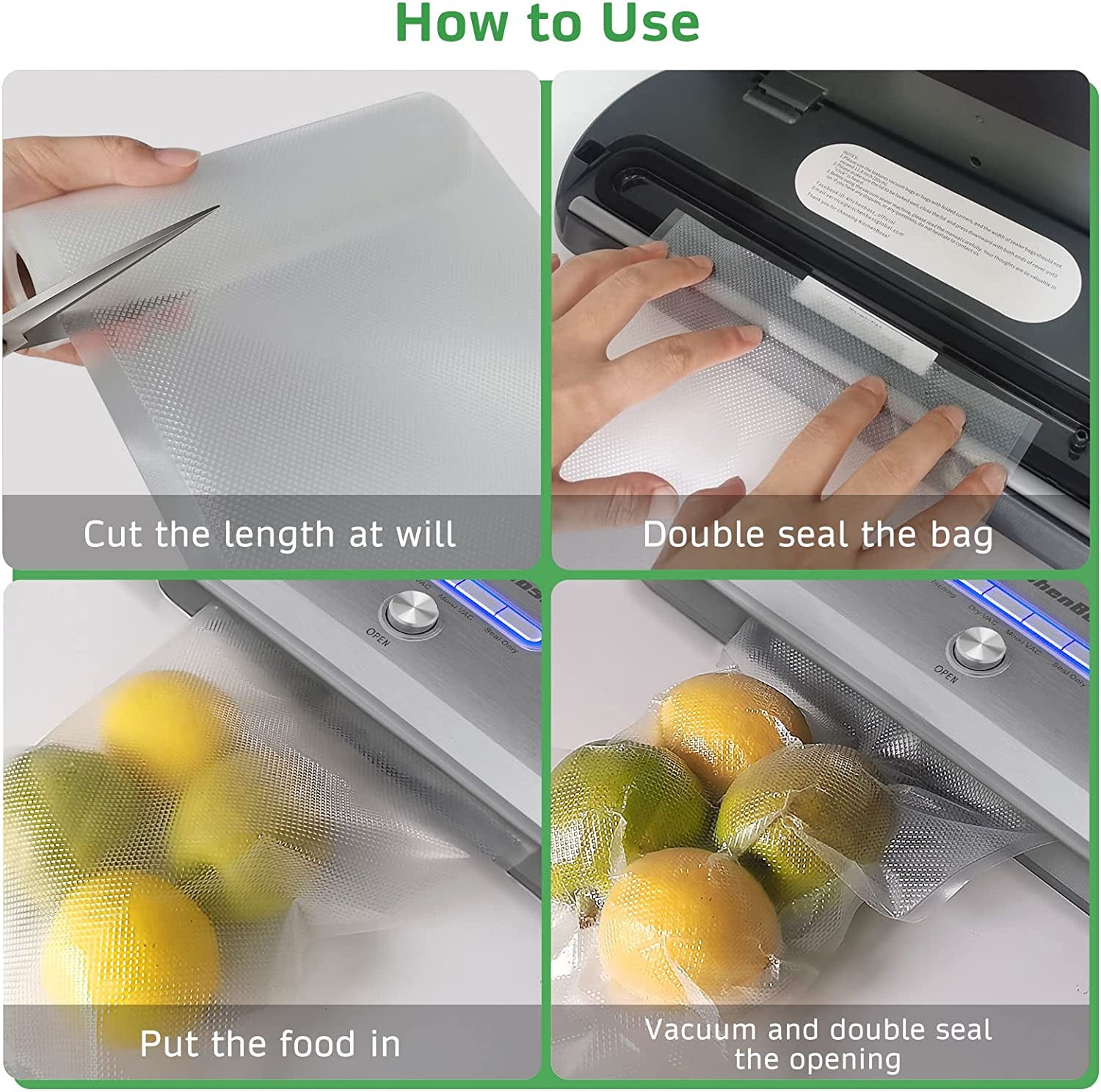 Food Vacuum Sealer Bag Rolls - Set of 6 Commercial Grade BPA-Free Sous Vide Bags in 6, 8, and 11 Inch Sizes for All Vacuum Sealers