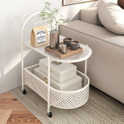2-Tier Mobile Glass Coffee Table Featuring Bear Design