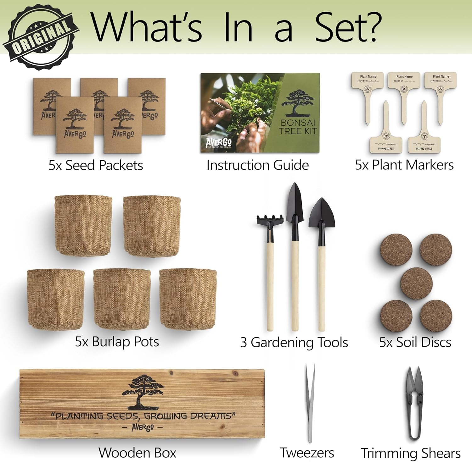 Bonsai Tree Kit – 5X Unique Japanese Bonzai Trees | Complete Indoor Bonsai Starter Kit for Growing Bonsai Plants with Tools & Planters – Gardening Gifts for Women & Men