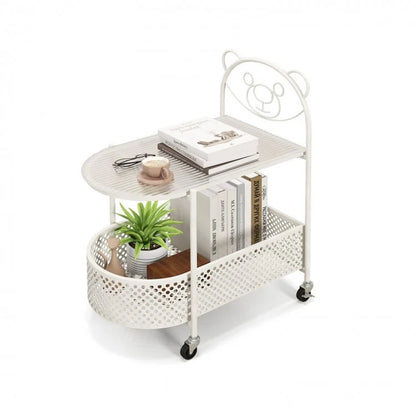 2-Tier Mobile Glass Coffee Table Featuring Bear Design