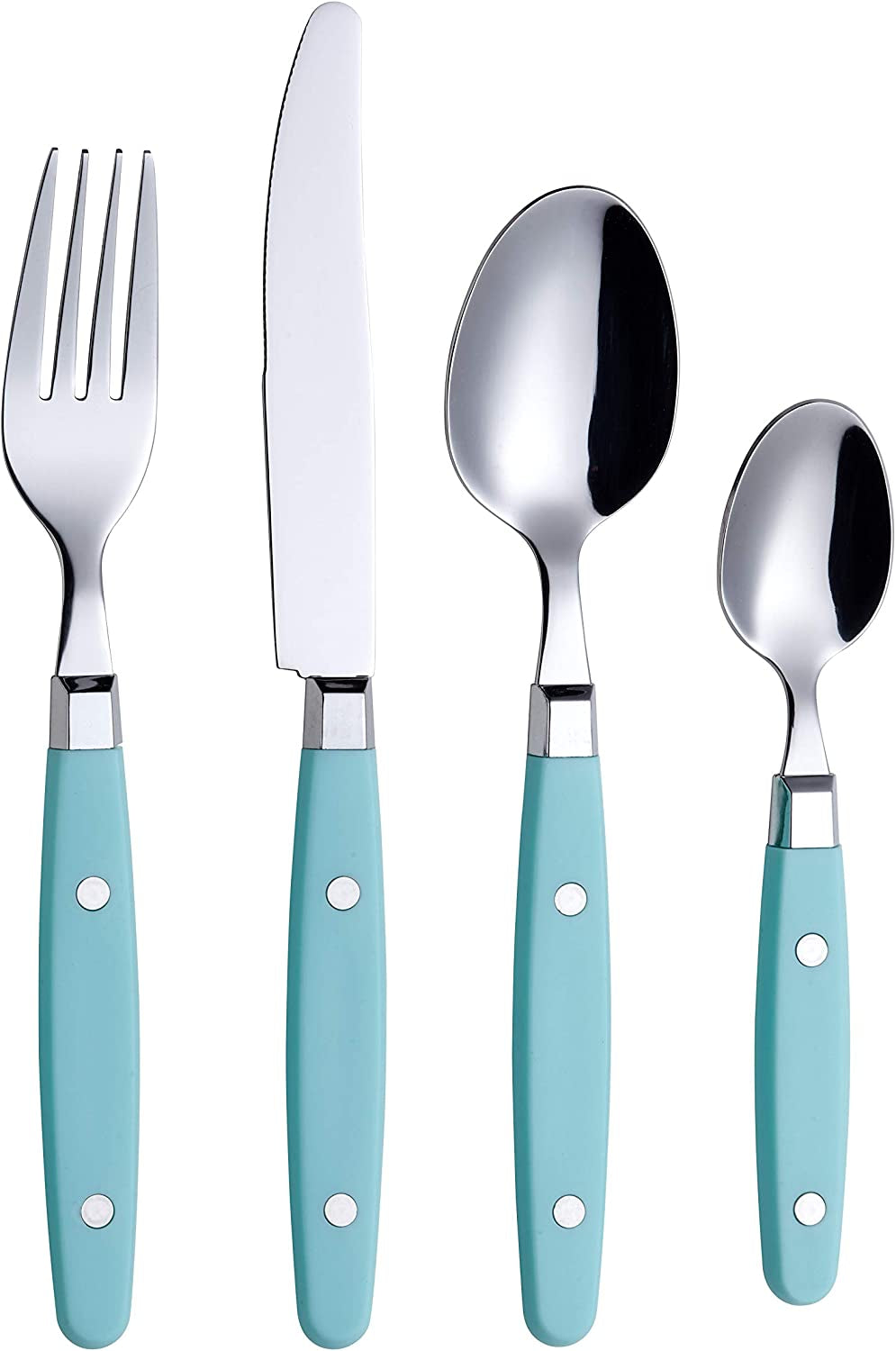20-Piece Stainless Steel Silverware Set with Colorful Riveted Handles in Retro Morandi Design