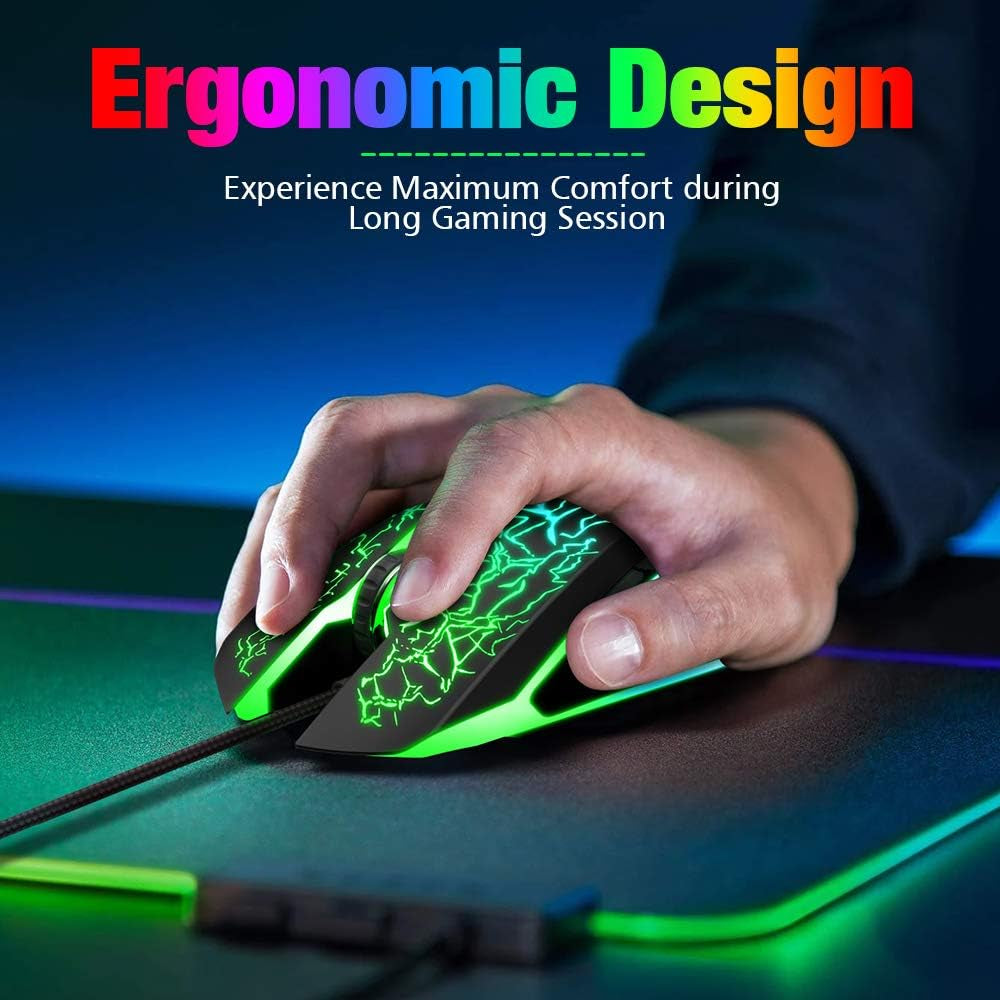 Gaming Mouse Ergonomic Wired Computer Mouse with 7 Colors LED Backlight, 4 DPI Settings up to 3600 DPI Compatible for Chromebook Windows 7/8/10/11 Xp/Mac/Linux Gamer/Notebook/Macbook