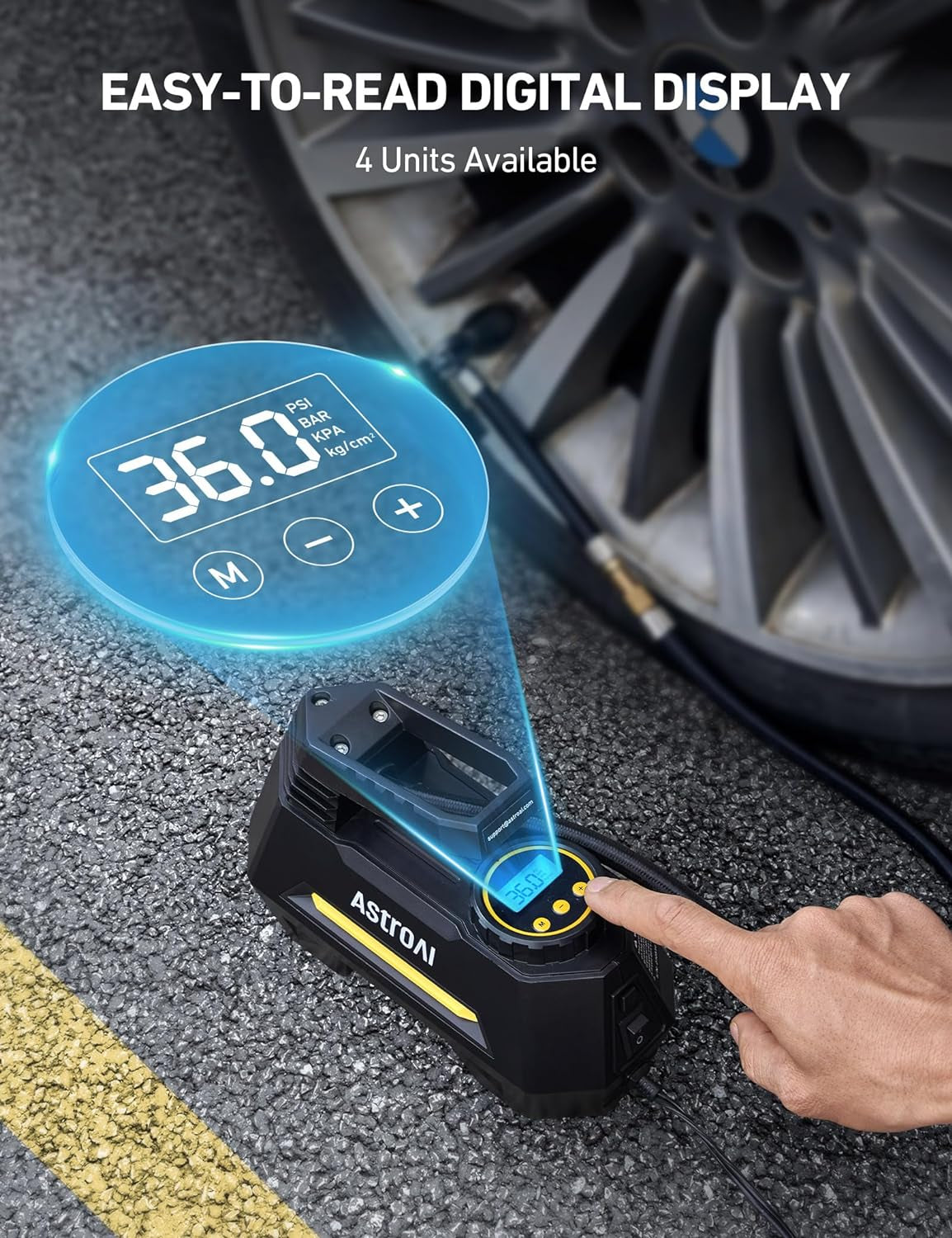 Portable Tire Inflator, Air Compressor - Digital Pressure Gauge, Emergency LED Light - 12V DC Auto Pump for Cars