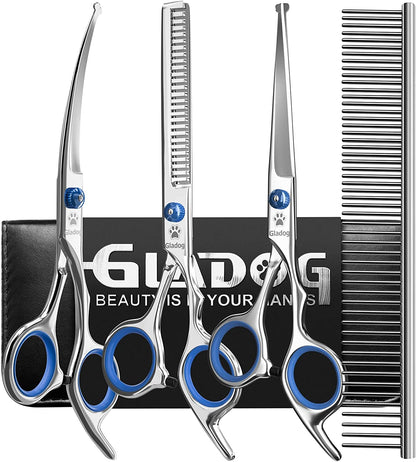 5-in-1 Dog Grooming Scissors Set - Safety Round Tips - Durable Sharp Pet Grooming Shears Dogs, Cats