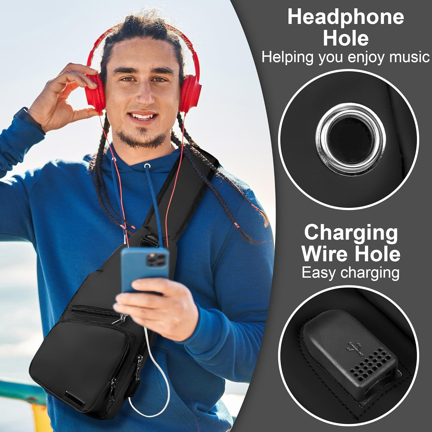 Crossbody Sling Backpack for Men and Women with USB Charging Port - Ideal for Hiking, Camping, Biking, and Travel