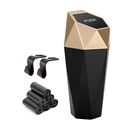 Car Trash Can with Lid - Set of 2 Mini Cup Holder Trash Bins, Leakproof, Includes 2 Hooks and 90 Trash Bags - Black