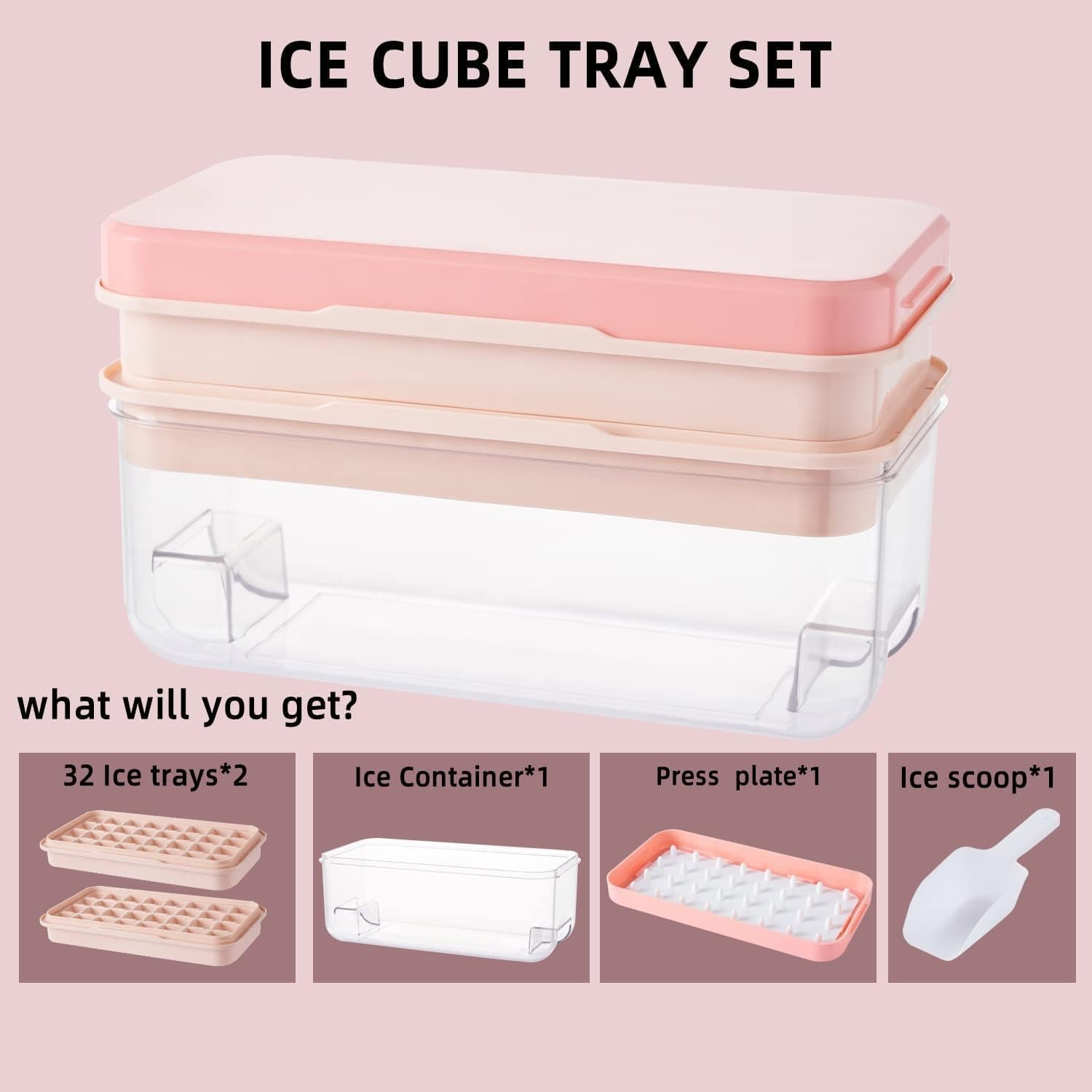 Ice Cube Trays with Lids and Storage Bin, Enhanced Easy Release Silicone & Plastic Design, Stackable, BPA-Free, Set of 2