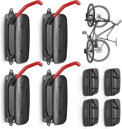 Swivel Bike Wall Mount - Space-Saving Vertical Bike Rack for Garage Storage, Holds Up to 66 lbs, 4-Pack, Red