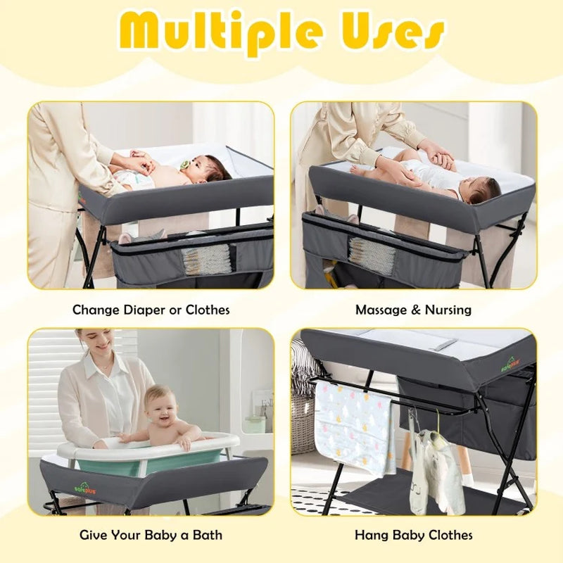 Portable Adjustable Height Nursery Organizer for Newborns with Wheels