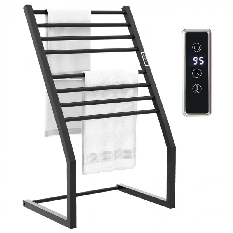 Freestanding Wall-Mounted Towel Warmer Rack with Eight Bars and LED Display