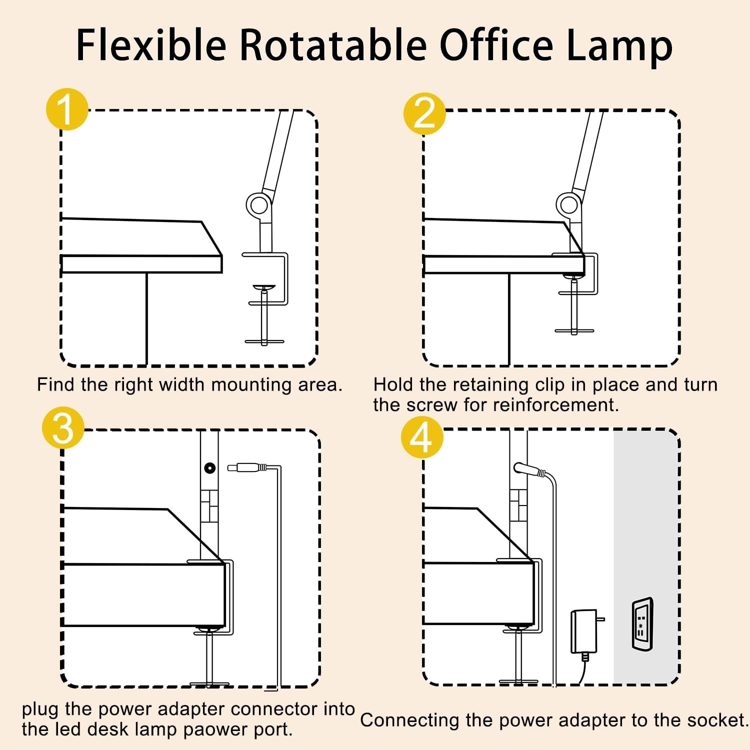 LED Desk Lamp with Clamp, Flexible 4-Section Swing Arm, Three Light Sources, 4 Color Modes, 5 Brightness Levels, Memory Function 