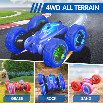 Rechargeable Remote Control Stunt Car with Colorful Lights, 360° Double-Sided Flips, 2.4GHz 4WD All-Terrain RC Aged 3+