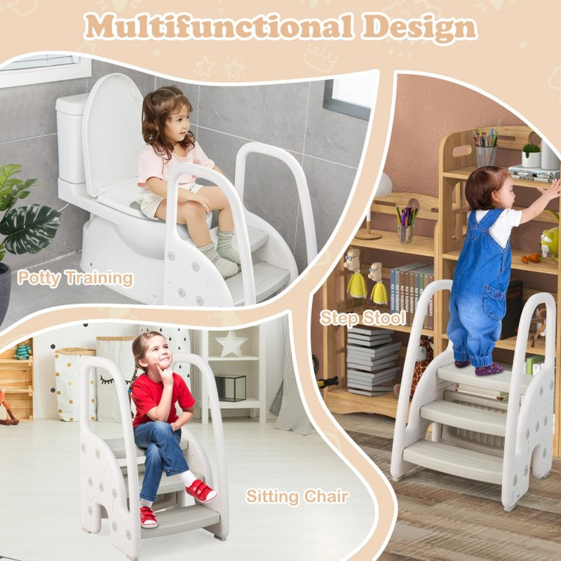 Toddler 3-Step Stool with Safety Handles and Non-Slip Pedals