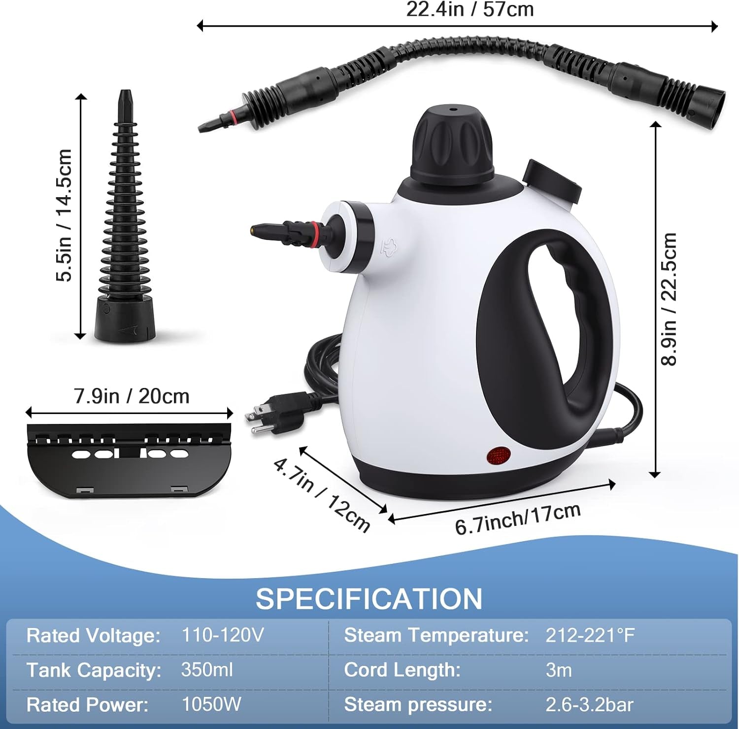 Portable Handheld Steam Cleaner with 10-Piece Accessory Kit for Multi-Purpose Home and Vehicle Cleaning