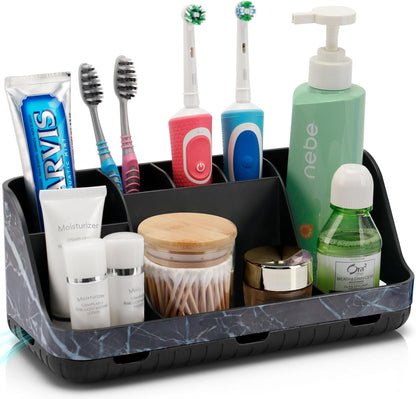 Detachable 7-Slot Marble Bathroom Organizer for Electric Toothbrushes and Toothpaste 