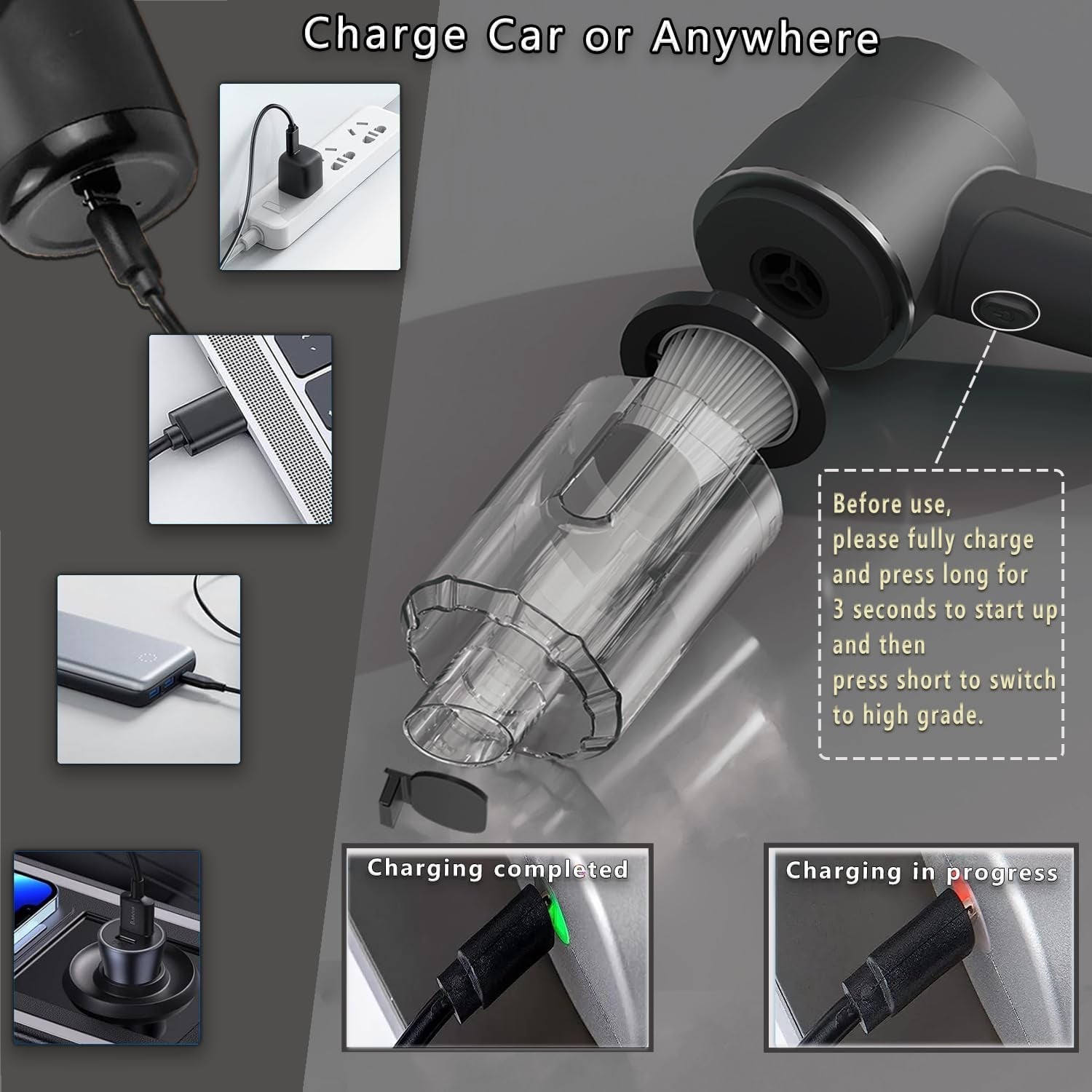 Cordless Handheld Mini Vacuum Cleaner -16000PA Suction Power, 4-in-1 Wireless Air Duster, Blower 