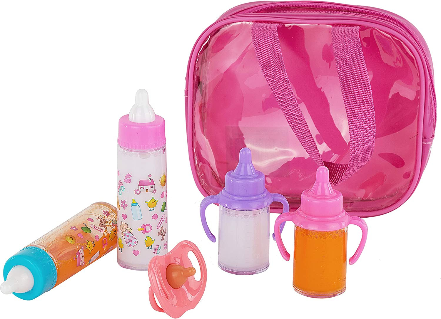 My Sweet Baby Disappearing Doll Feeding Set - 6-Piece Baby Care Playset, Toy Stroller, 2 Milk & Juice Bottles, 2 Toy Pacifiers for Dolls