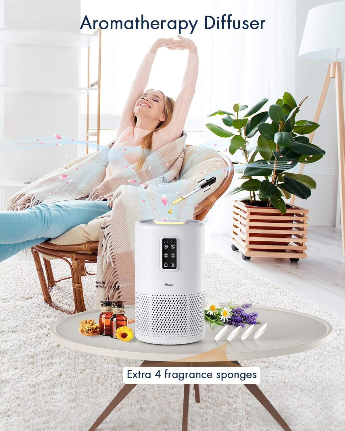 Large Room Air Purifier with H13 True HEPA Filter, Night Light, and Fragrance Sponge - (Covers up to 1076 ft²)