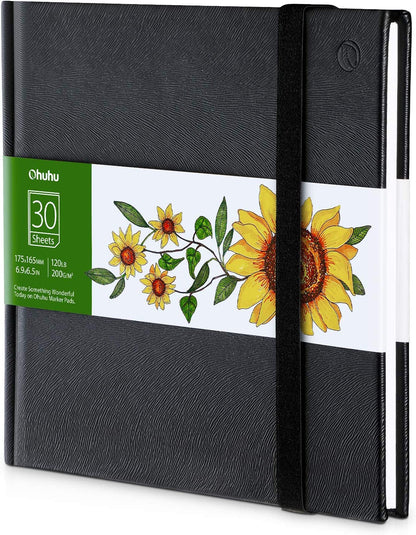 Professional Sketchbook Marker Pads, 6.9" x 6.5" Mini Size, 120LB/200GSM Heavyweight Smooth Drawing 30 Sheets/60 Pgs, Hardcover