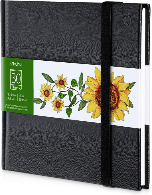 Professional Sketchbook Marker Pads, 6.9" x 6.5" Mini Size, 120LB/200GSM Heavyweight Smooth Drawing 30 Sheets/60 Pgs, Hardcover