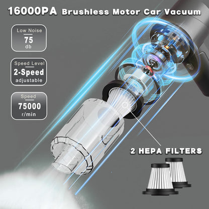 Cordless Handheld Mini Vacuum Cleaner -16000PA Suction Power, 4-in-1 Wireless Air Duster, Blower 