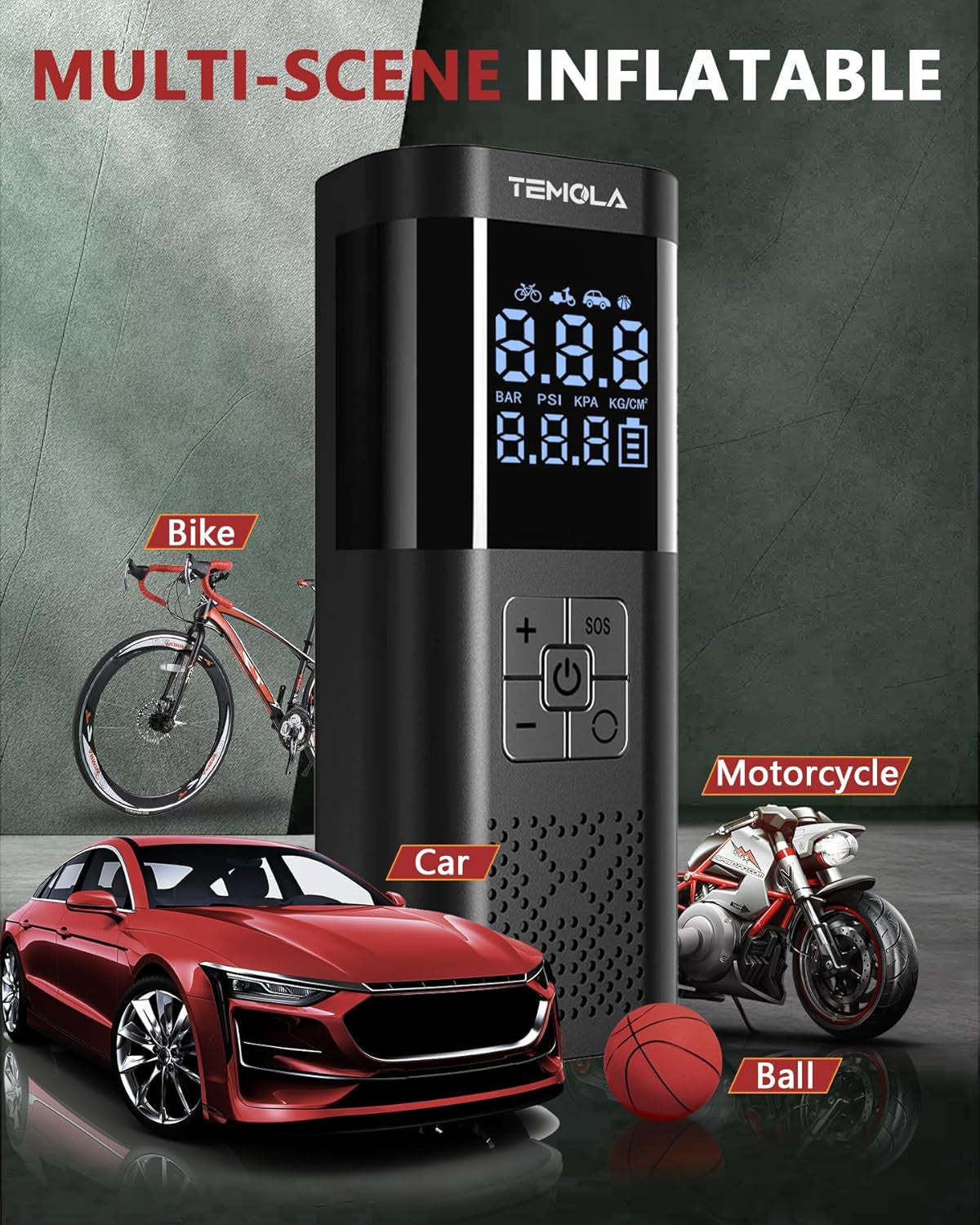Portable 12V DC Tire Inflator and Air Compressor with Integrated Pressure Gauge - 150PSI Cordless Electric Pump