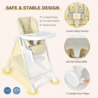 Folding Baby Chair with Wheel Tray and Storage Basket