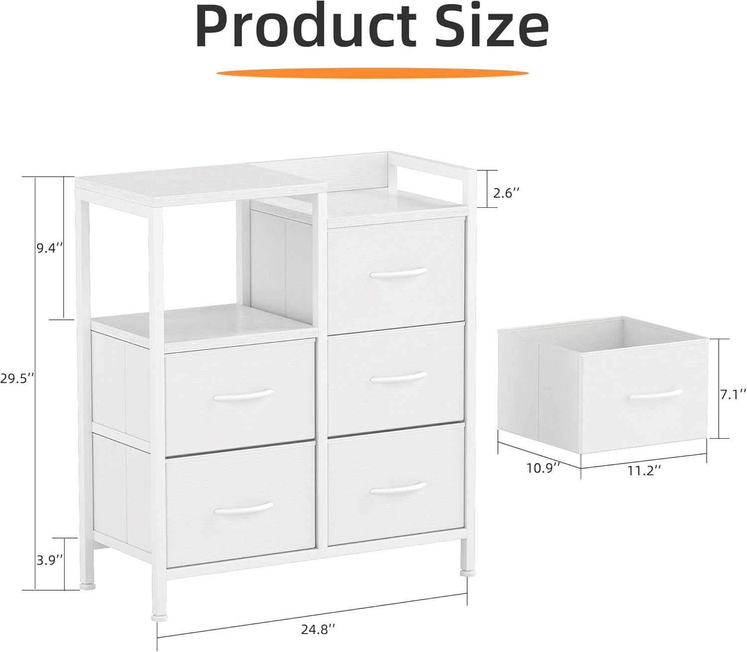 Fabric Dresser for Bedroom, 5 Drawer 3-Tire Dresser, Storage Tower with Fabric Bins, Storage Cabinet for Entryway, Living Room & Closets (White)
