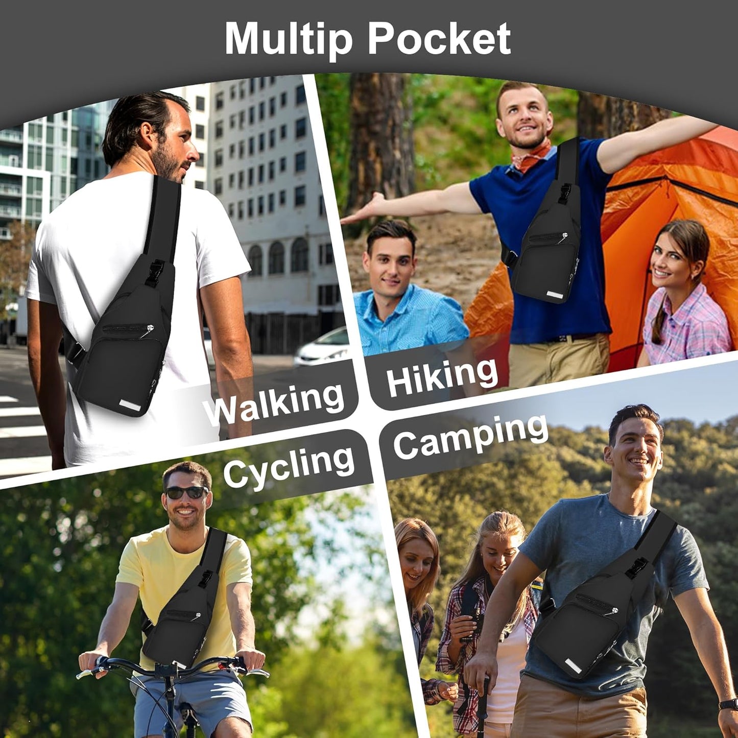 Crossbody Sling Backpack for Men and Women with USB Charging Port - Ideal for Hiking, Camping, Biking, and Travel