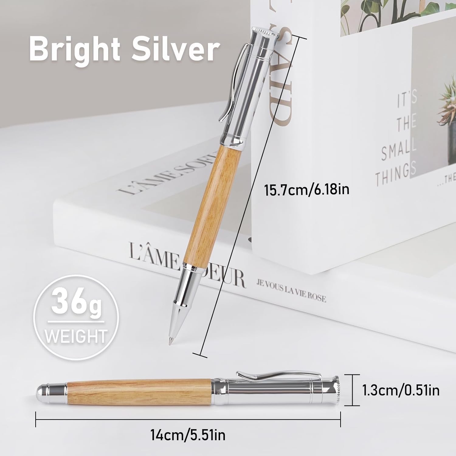 Luxury Rollerball Pen Set, Extra 2 Ink Refills(1 Black & 1 Blue), Fancy Writing Pen Nice Office Gift for Men, Professional, Executive, Cool Wooden Pen for Journaling - White Oak