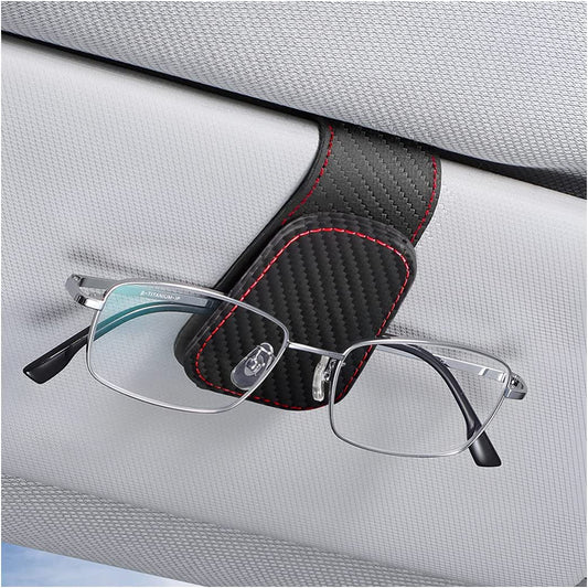 Car Sun Visor Sunglasses Holder, Leather Eyeglasses Hanger with Magnetic Clip - Universal Auto Interior Accessory 