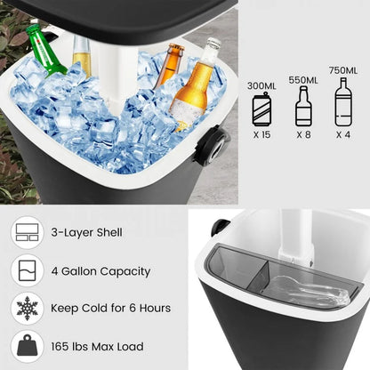 3-in-1 Portable Cooler Bar Table with Integrated Bottle Opener and Lift-Top Lid for Outdoor Use