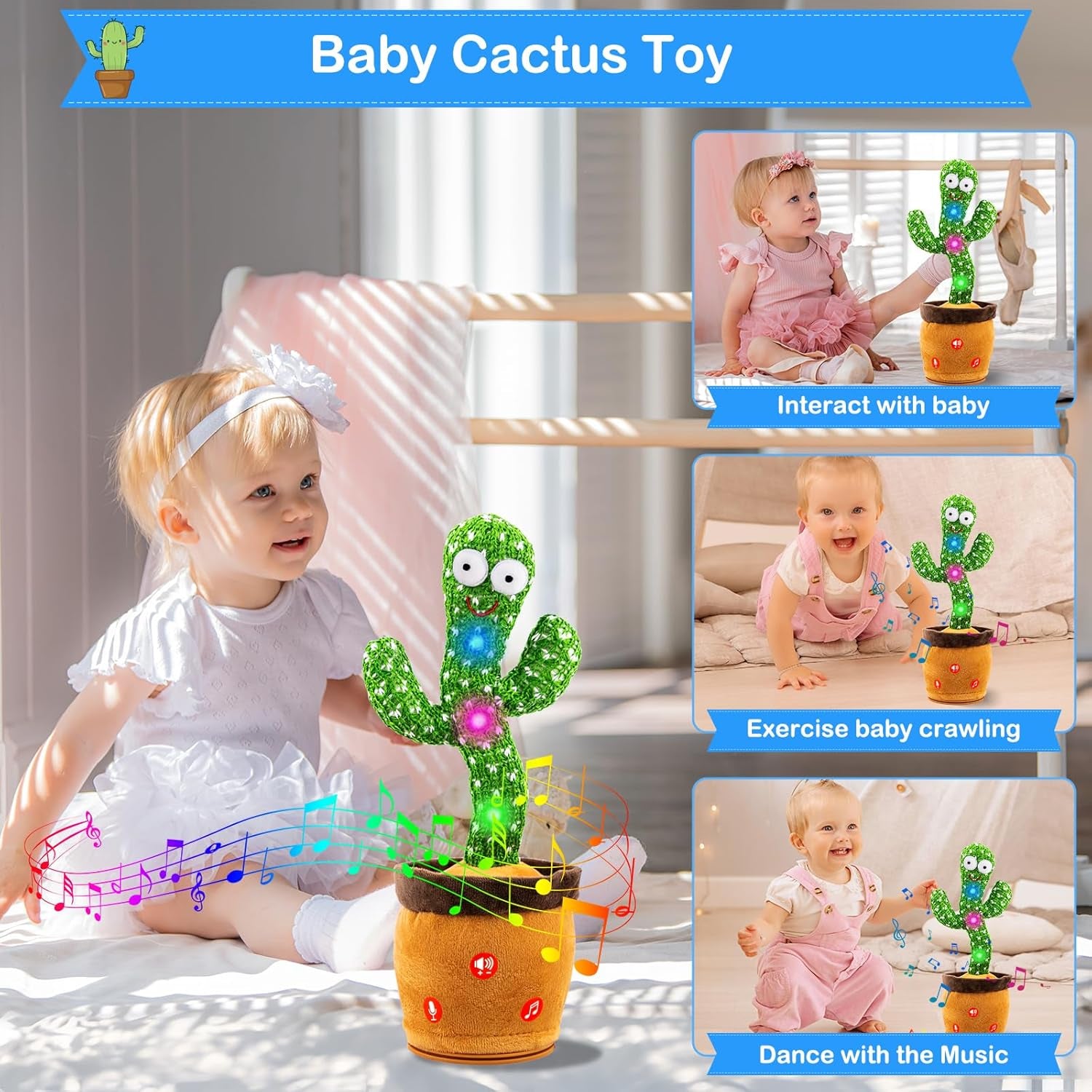 Interactive Dancing Cactus Toy for Toddlers - Voice Mimicking and Singing 120 Songs, Aged 3+, Including Autism-Friendly Features