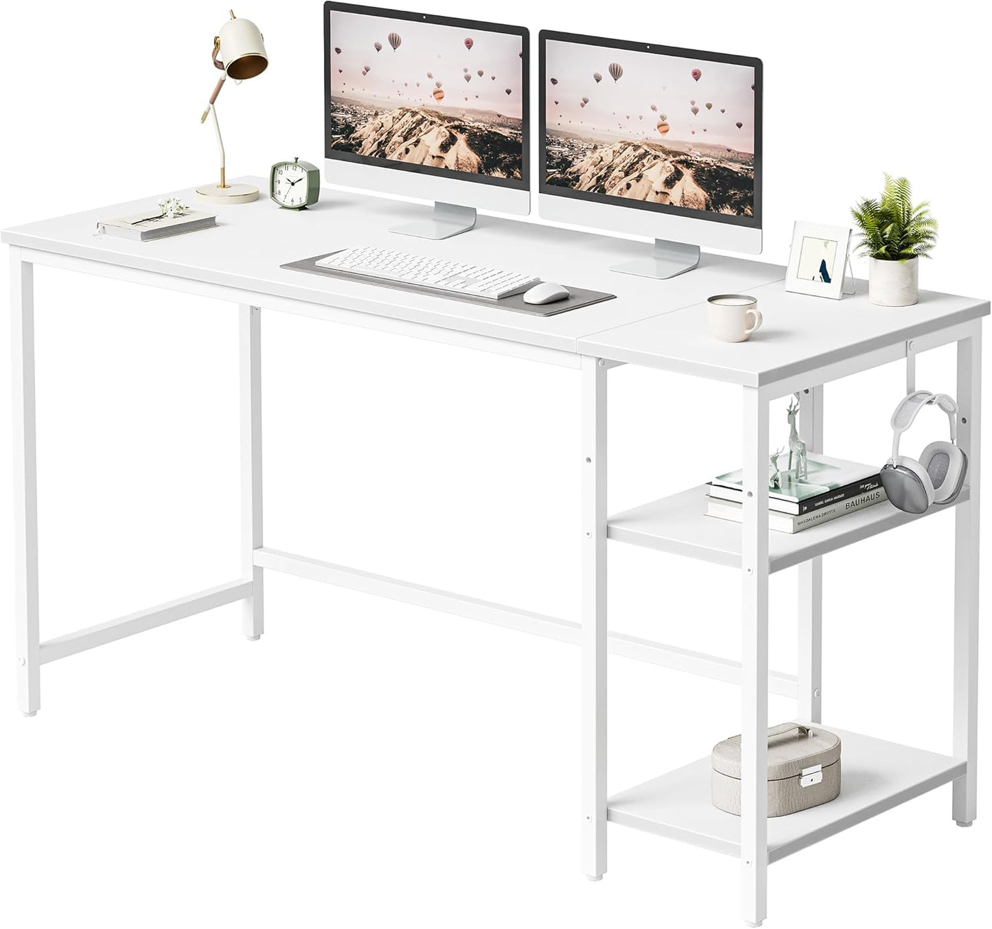 Modern 47-Inch Home Office Desk with Storage Shelves and Splice Board, Brown and Black Finish