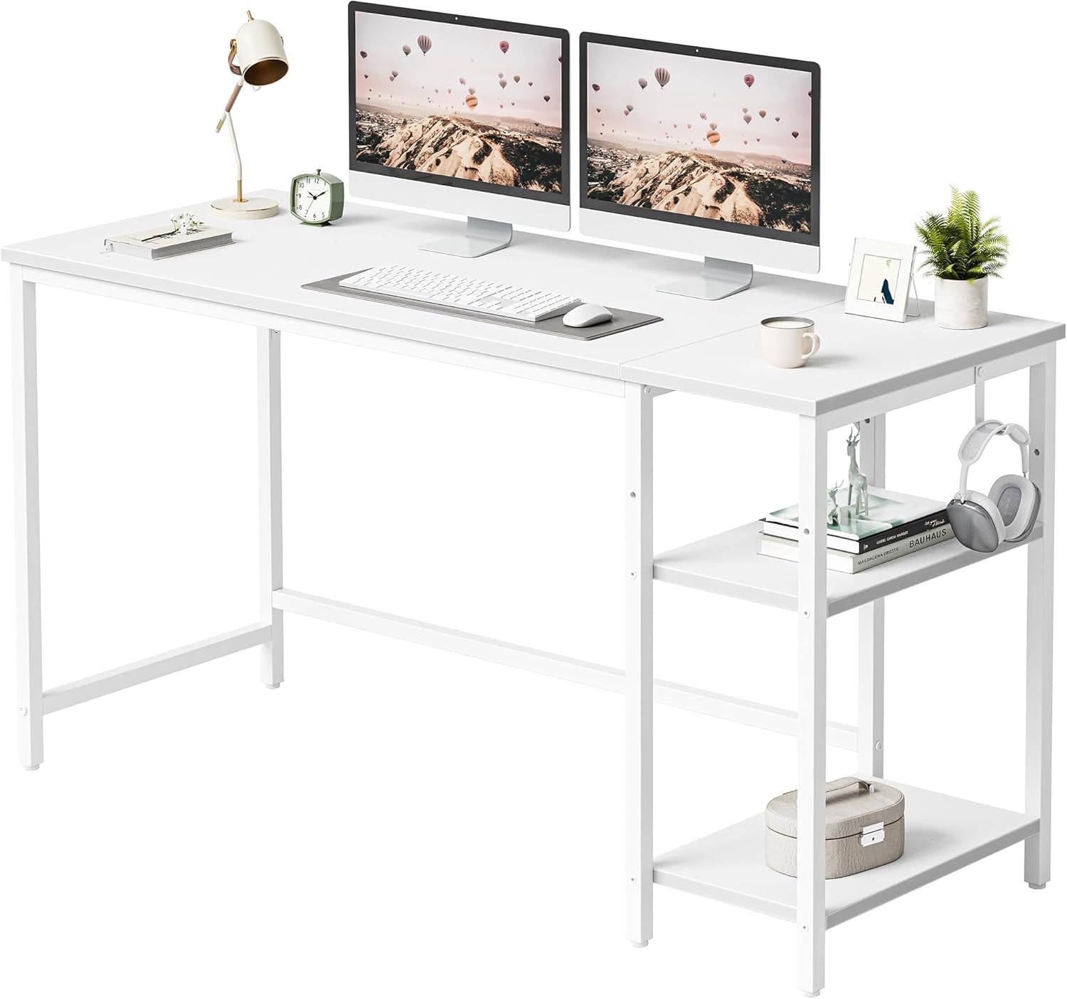 Modern 47-Inch Home Office Desk with Storage Shelves and Splice Board, Brown and Black Finish