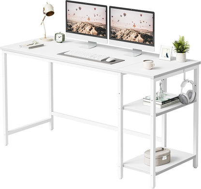 Modern 47-Inch Home Office Desk with Storage Shelves and Splice Board, Brown and Black Finish